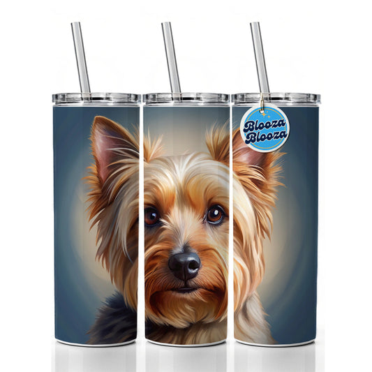 Australian Terrier Dog Illustration Skinny Tumbler 20oz with Straw Insulated Water Bottle Gift