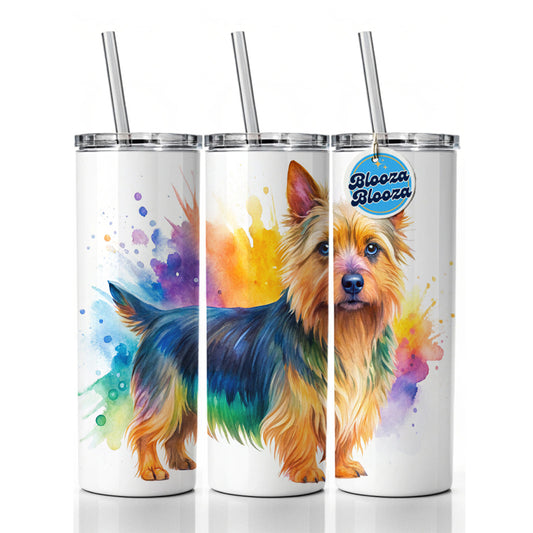 Australian Terrier Dog Watercolor Style Skinny Tumbler 20oz with Straw Insulated Water Bottle Gift
