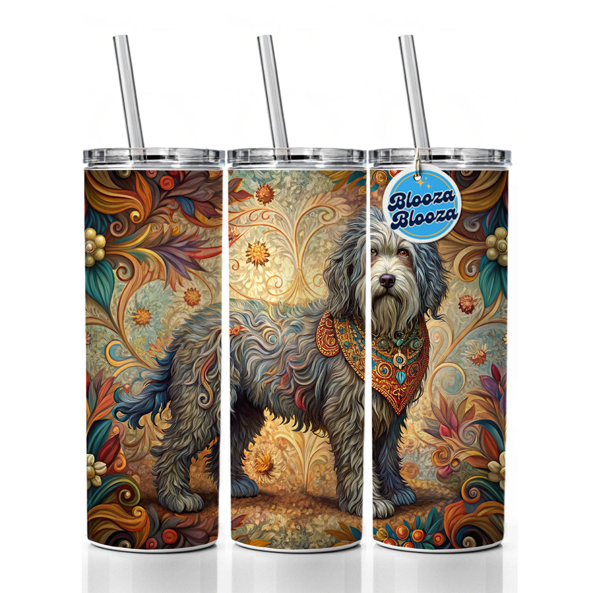 Barbet Dog Art Nouveau Skinny Tumbler 20oz with Straw Insulated Water Bottle Gift