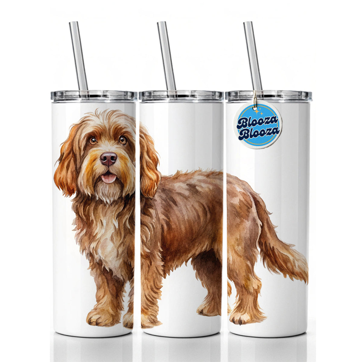 Barbet Dog Watercolor Style Skinny Tumbler 20oz with Straw Insulated Water Bottle Gift