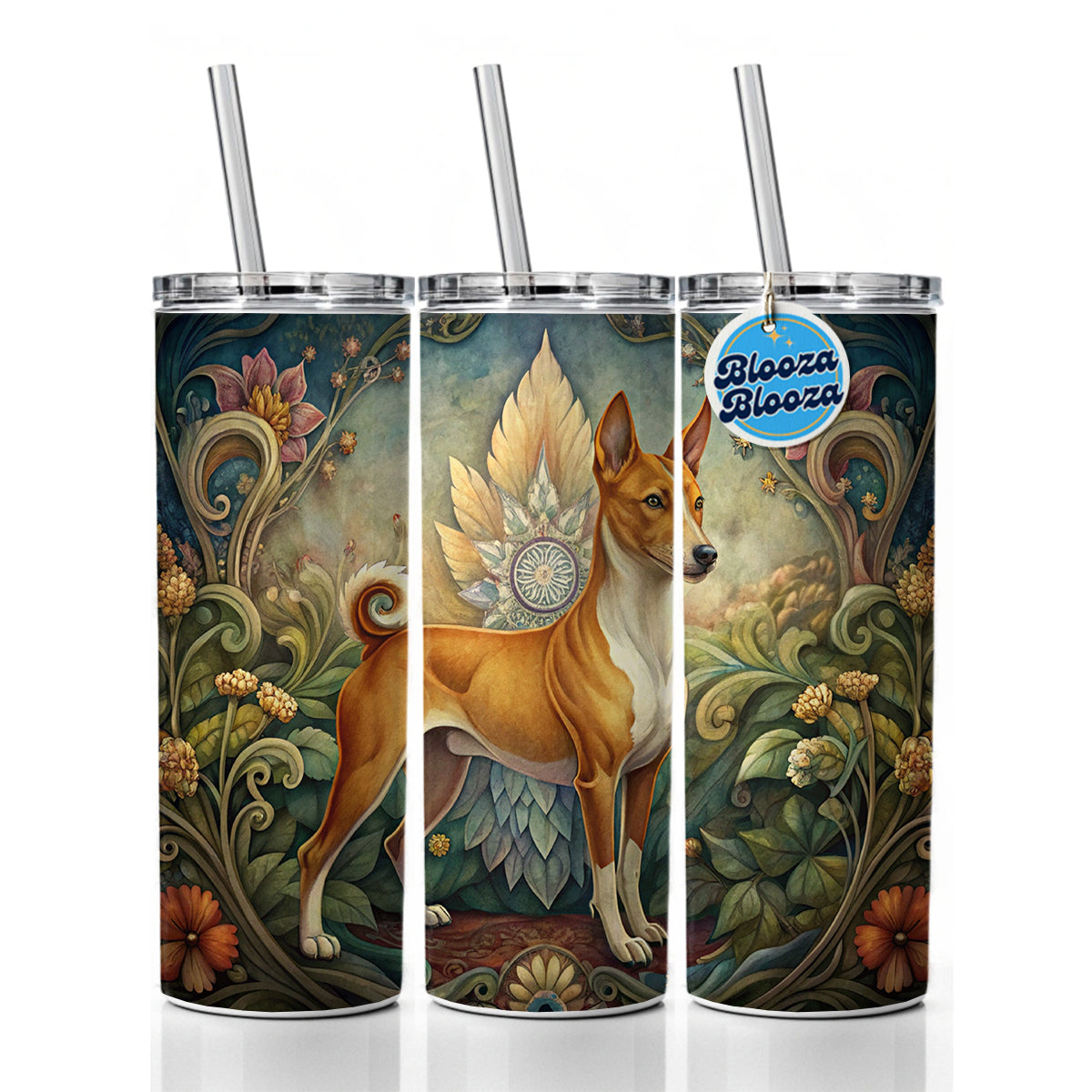 Basenji Dog Art Nouveau Skinny Tumbler 20oz with Straw Insulated Water Bottle Gift