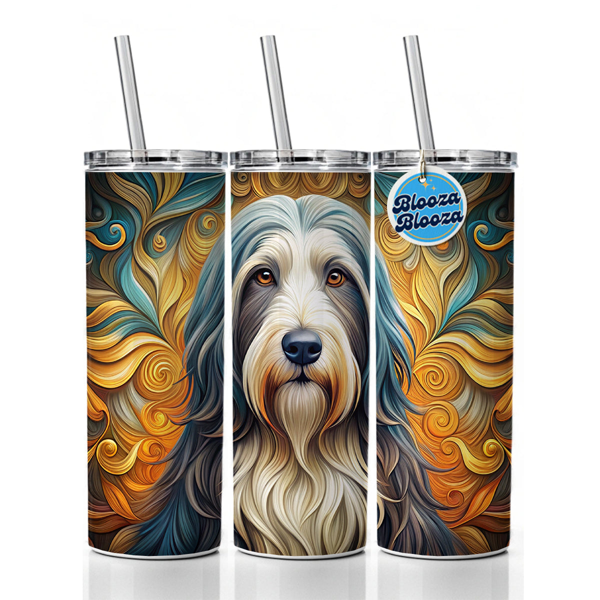 Bearded Collie Dog Art Nouveau Skinny Tumbler 20oz with Straw Insulated Water Bottle Gift