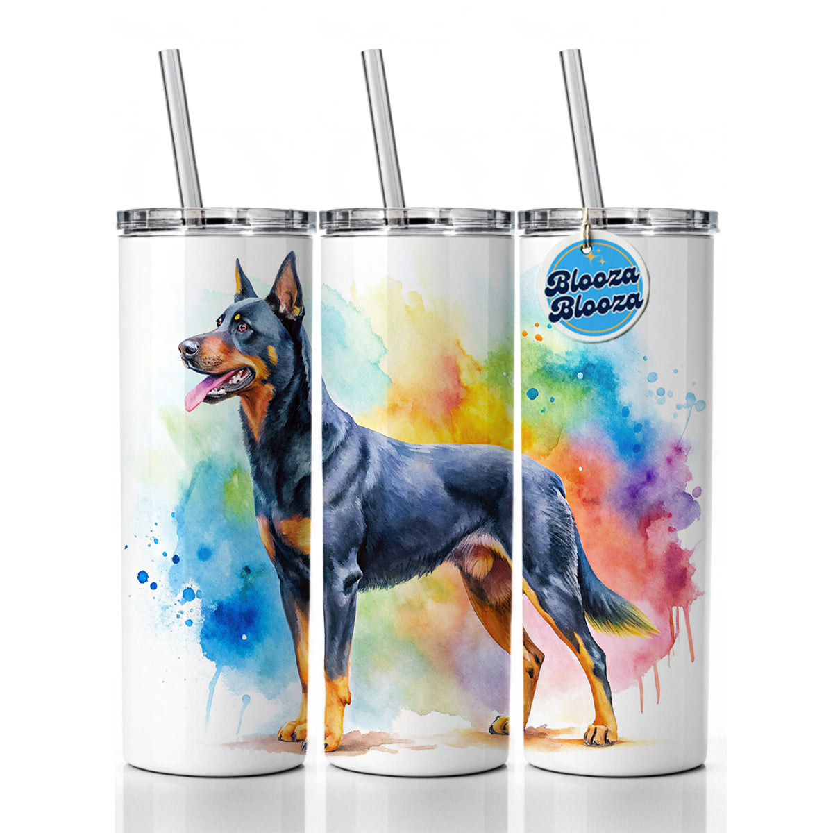 Beauceron Dog Watercolor Style Skinny Tumbler 20oz with Straw Insulated Water Bottle Gift