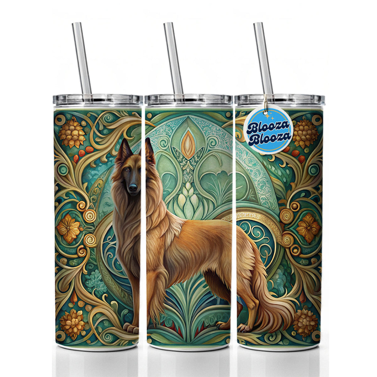 Belgian Tervuren Dog Art Nouveau Skinny Tumbler 20oz with Straw Insulated Water Bottle Gift