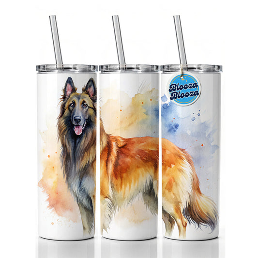 Belgian Tervuren Dog Watercolor Style Skinny Tumbler 20oz with Straw Insulated Water Bottle Gift