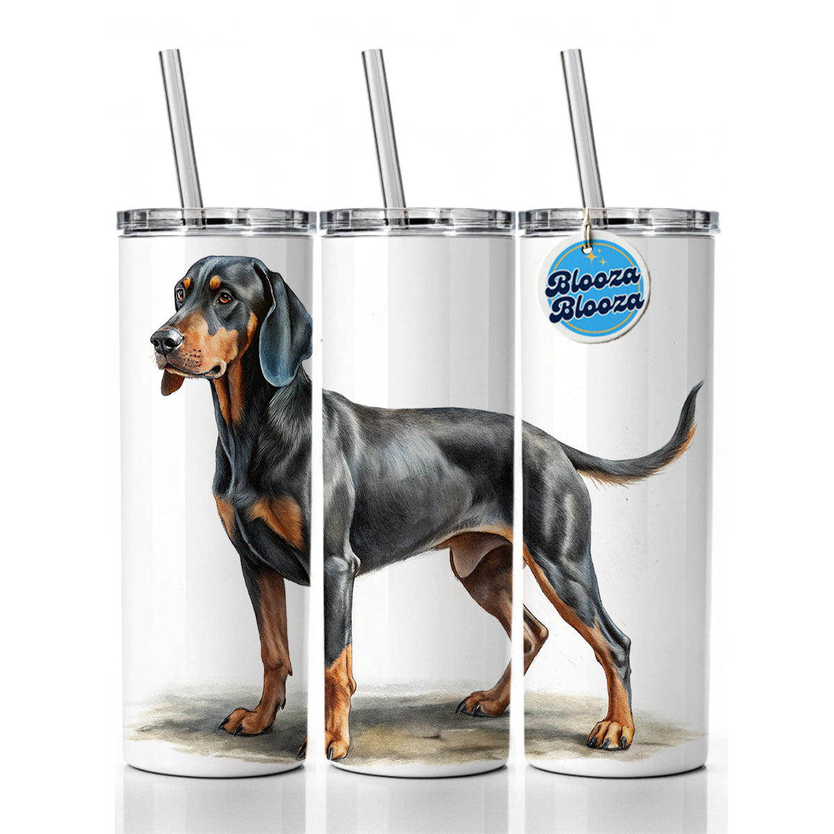 Black And Tan Coonhound Dog Illustration Skinny Tumbler 20oz with Straw Insulated Water Bottle Gift