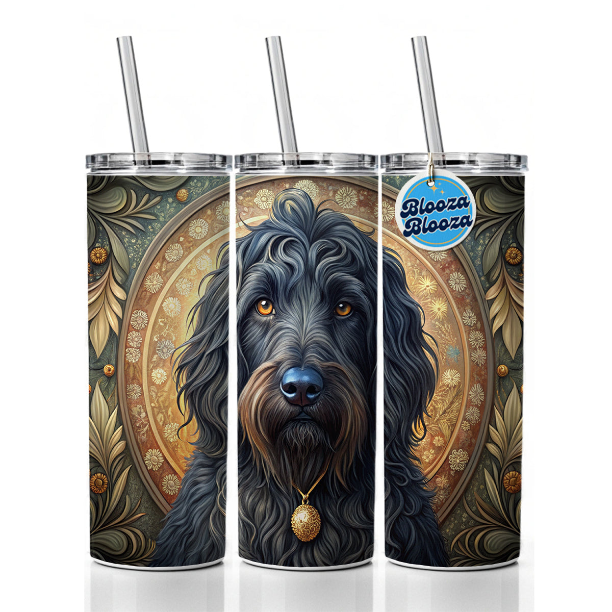 Black Russian Terrier Dog Art Nouveau Skinny Tumbler 20oz with Straw Insulated Water Bottle Gift