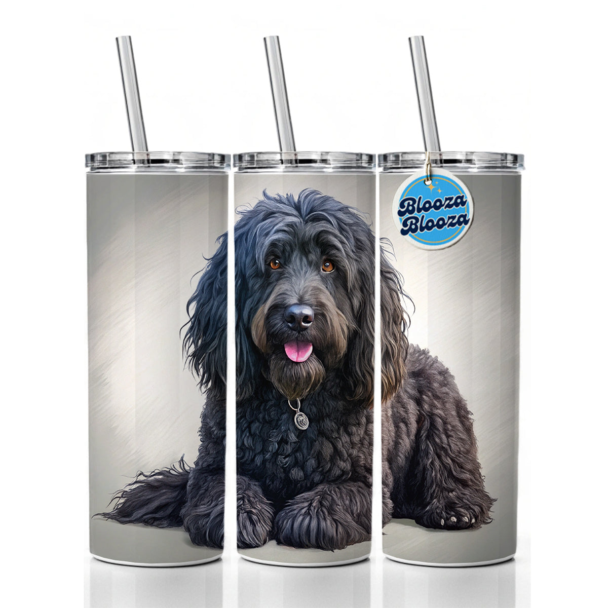 Black Russian Terrier Dog Illustration Skinny Tumbler 20oz with Straw Insulated Water Bottle Gift