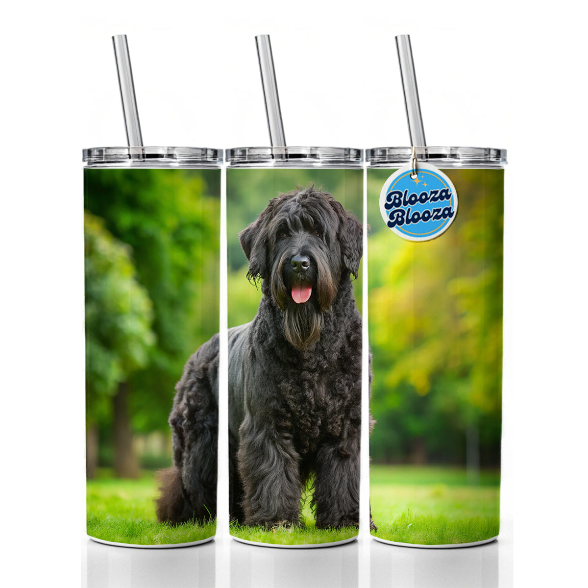 Black Russian Terrier Dog Photo Skinny Tumbler 20oz with Straw Insulated Water Bottle Gift