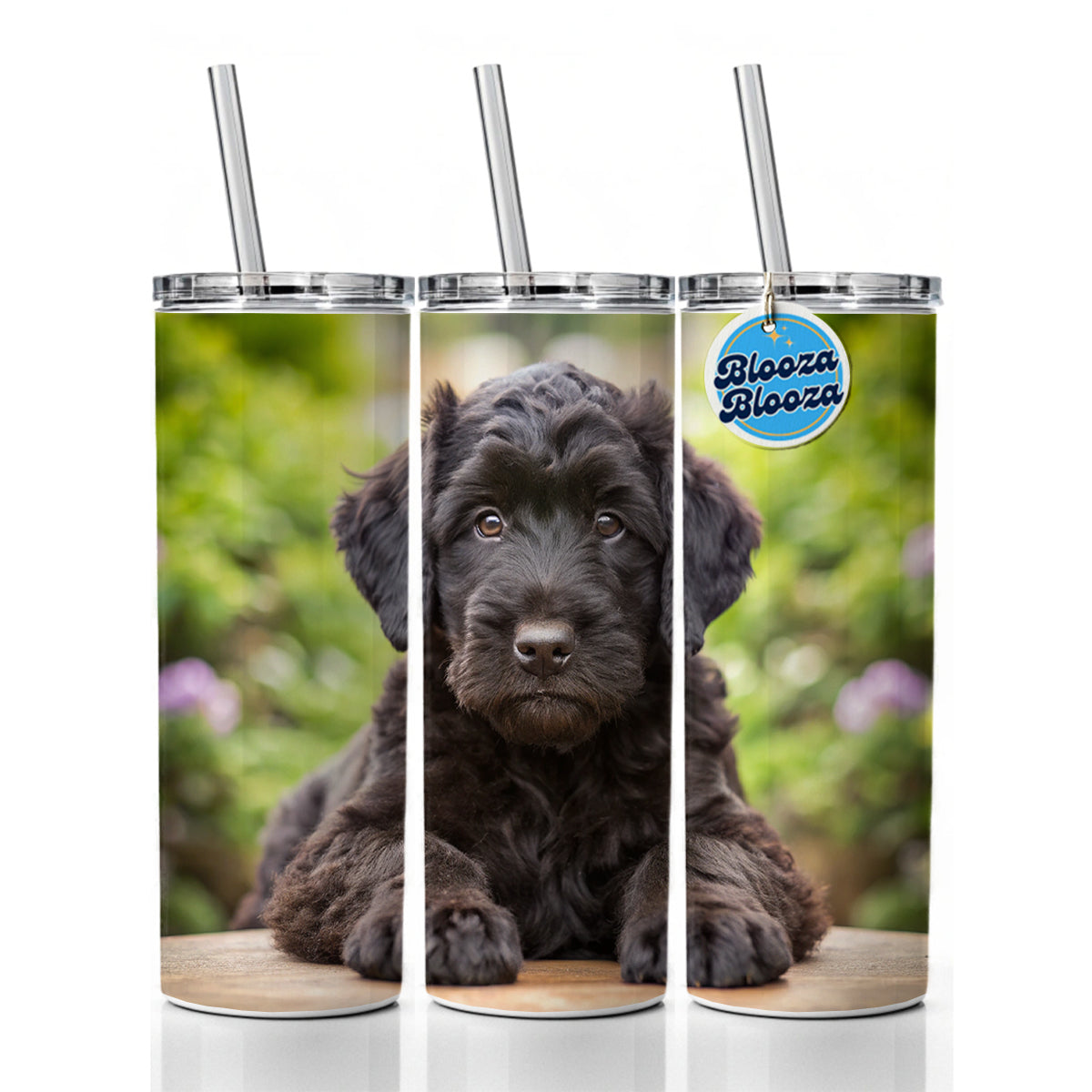 Black Russian Terrier Dog Puppy Photo Skinny Tumbler 20oz with Straw Insulated Water Bottle Gift