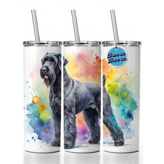 Black Russian Terrier Dog Watercolor Style Skinny Tumbler 20oz with Straw Insulated Water Bottle Gift