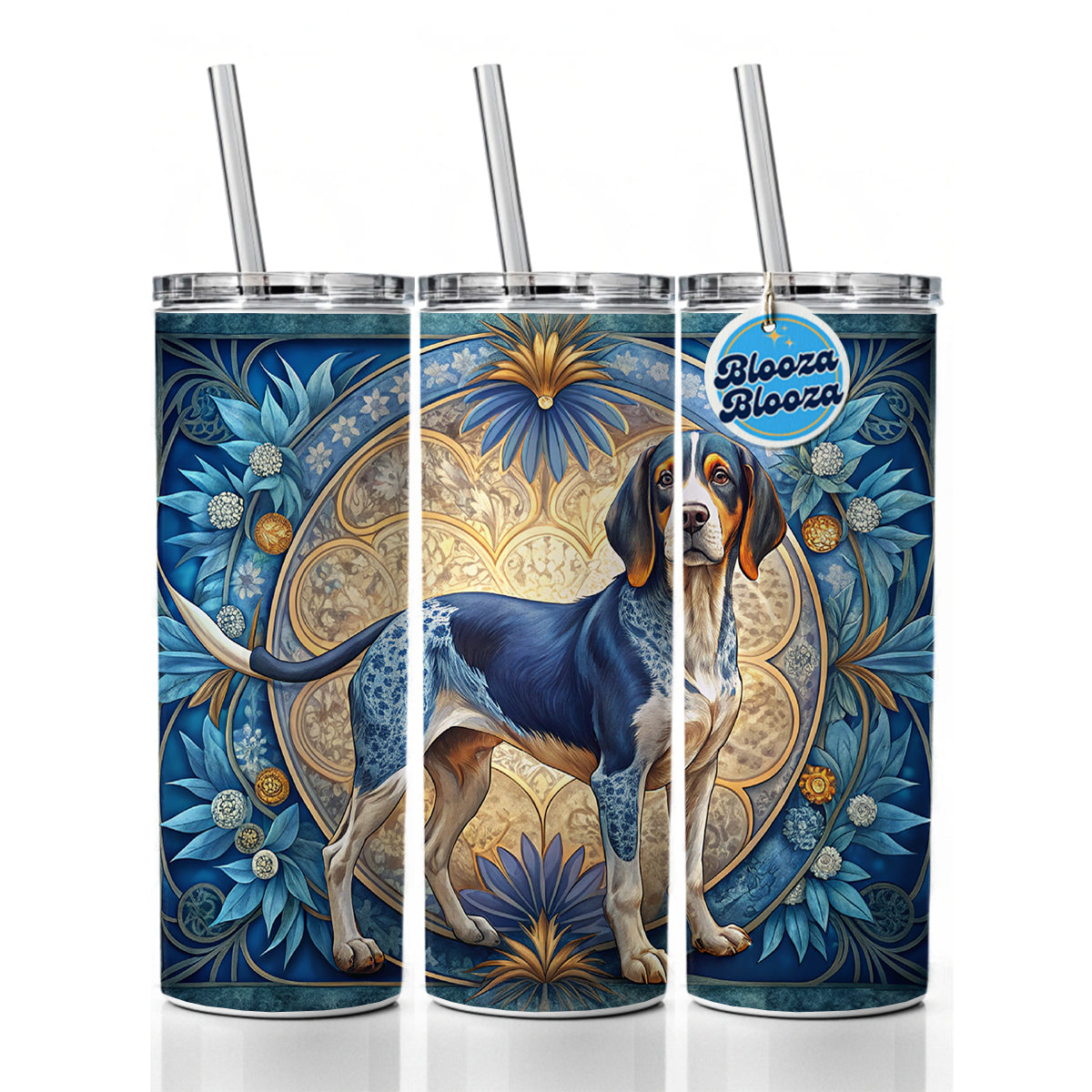 Bluetick Coonhound Dog Art Nouveau Skinny Tumbler 20oz with Straw Insulated Water Bottle Gift