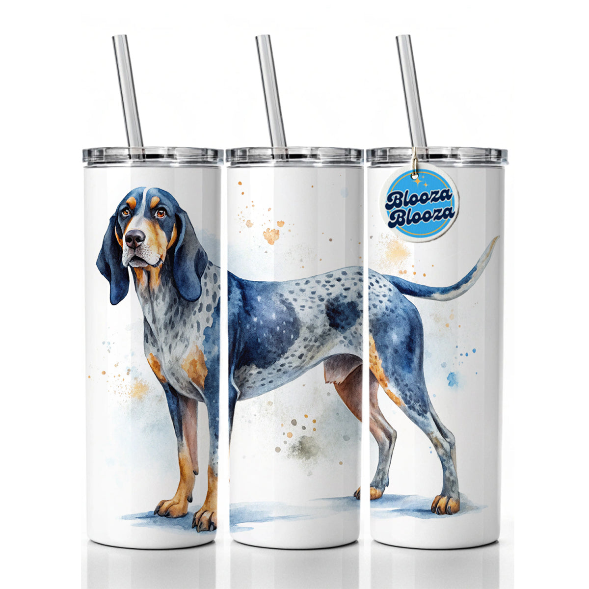 Bluetick Coonhound Dog Watercolor Style Skinny Tumbler 20oz with Straw Insulated Water Bottle Gift
