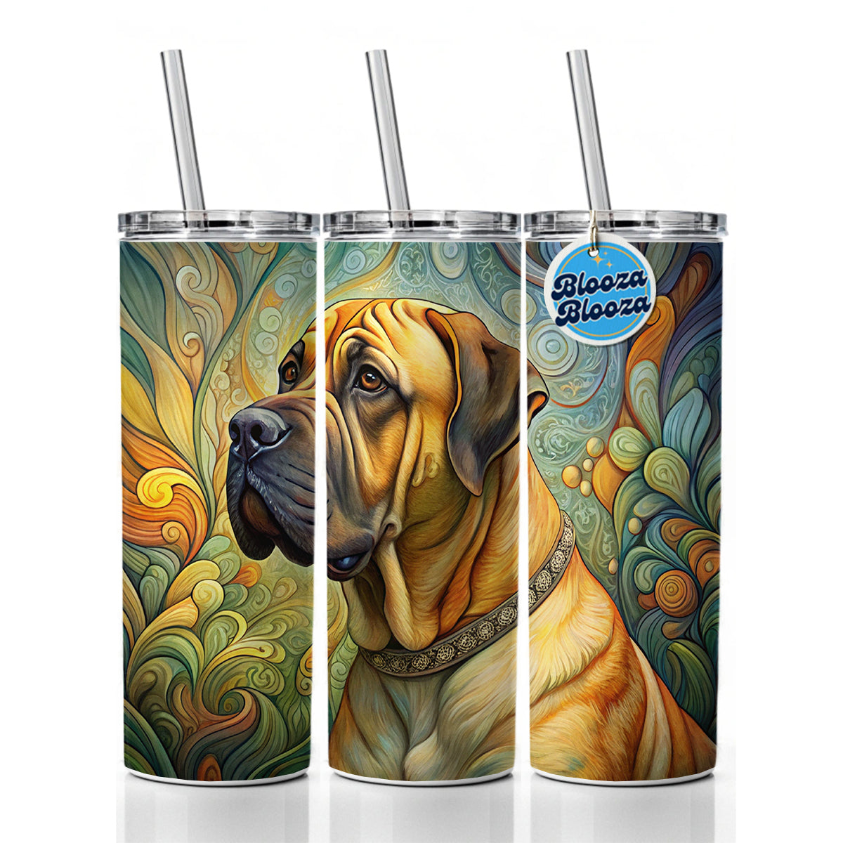 Boerboel Dog Art Nouveau Skinny Tumbler 20oz with Straw Insulated Water Bottle Gift