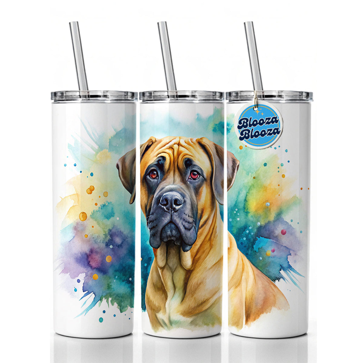 Boerboel Dog Watercolor Style Skinny Tumbler 20oz with Straw Insulated Water Bottle Gift