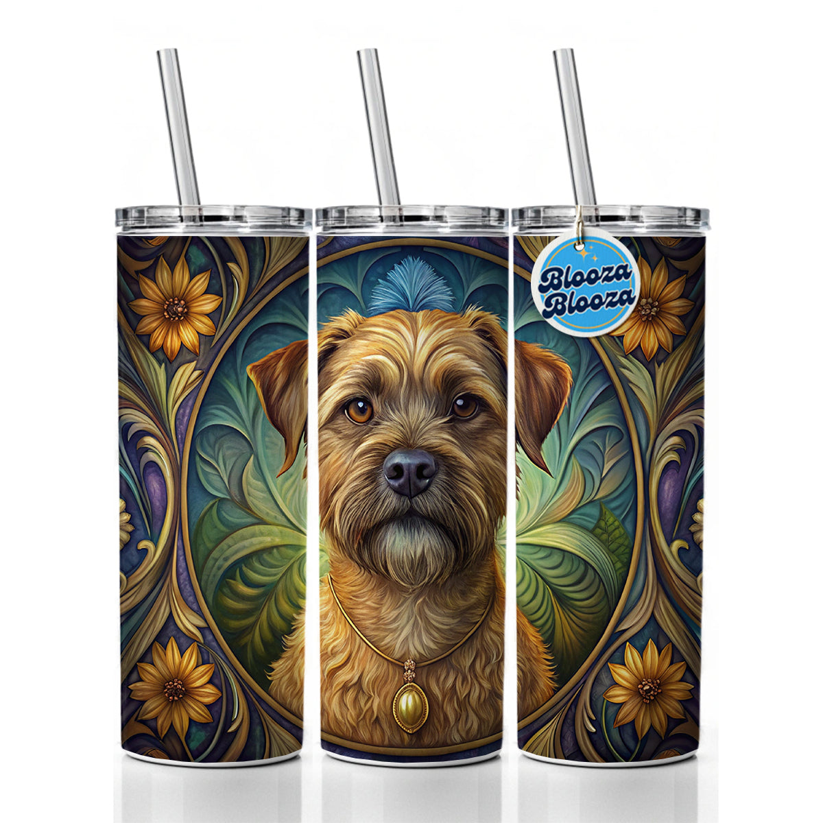 Border Terrier Dog Art Nouveau Skinny Tumbler 20oz with Straw Insulated Water Bottle Gift