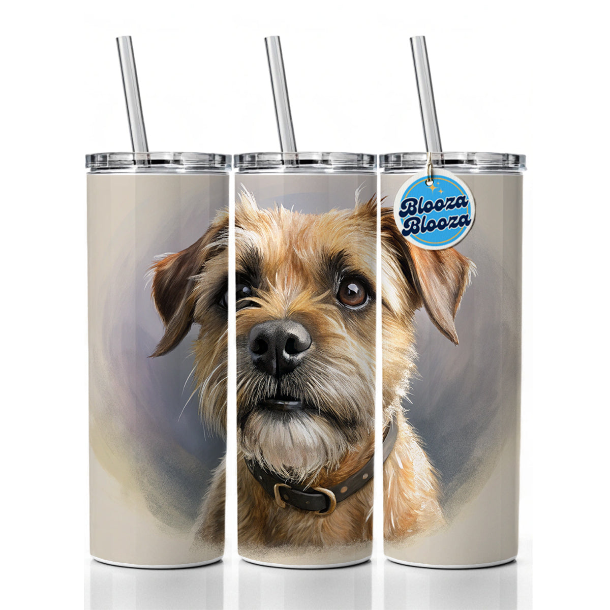 Border Terrier Dog Illustration Skinny Tumbler 20oz with Straw Insulated Water Bottle Gift