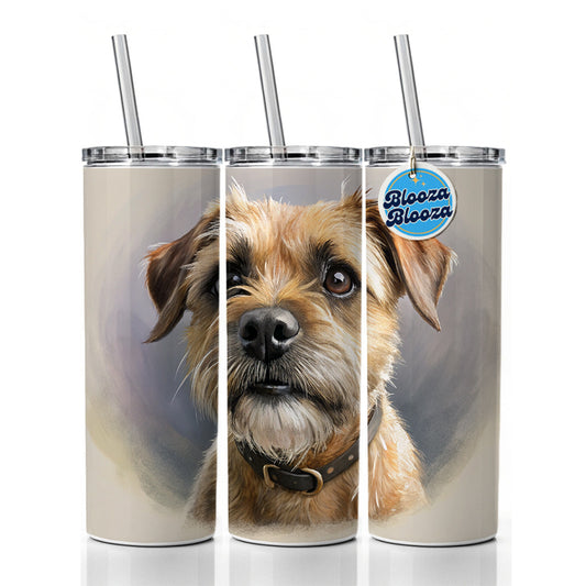 Border Terrier Dog Illustration Skinny Tumbler 20oz with Straw Insulated Water Bottle Gift