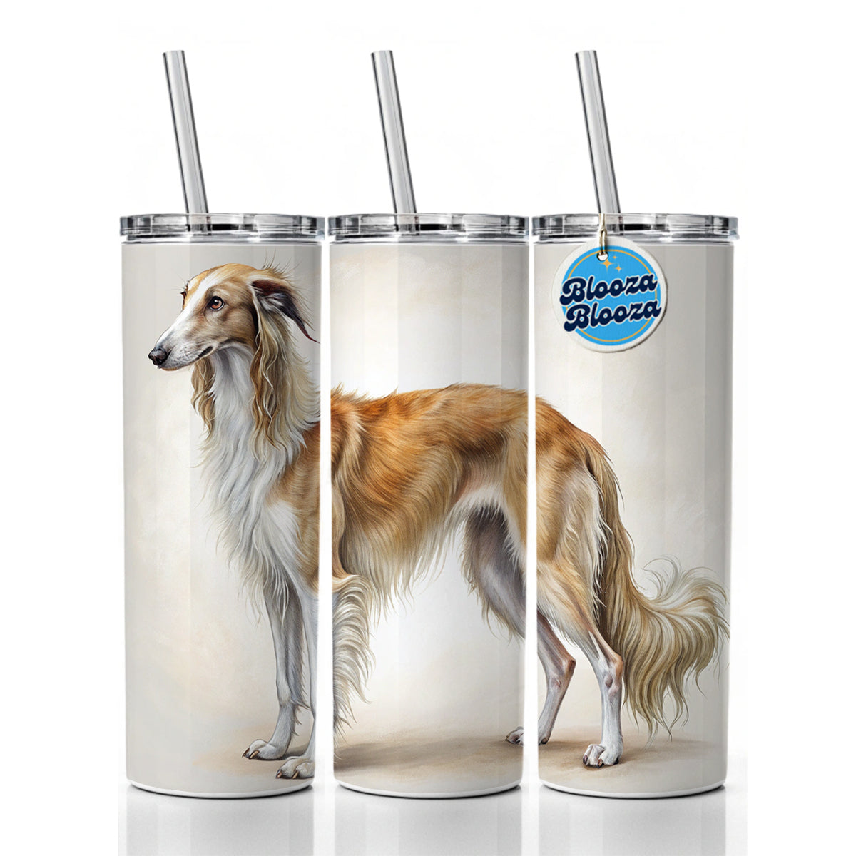 Borzoi Dog Illustration Skinny Tumbler 20oz with Straw Insulated Water Bottle Gift