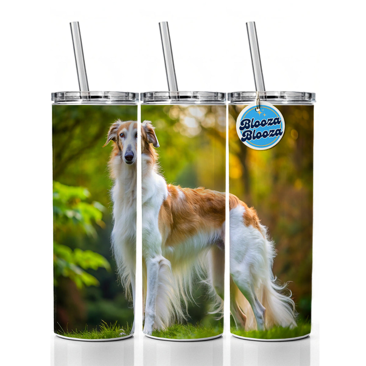 Borzoi Dog Photo Skinny Tumbler 20oz with Straw Insulated Water Bottle Gift