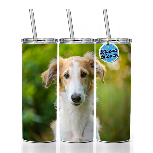 Borzoi Dog Puppy Photo Skinny Tumbler 20oz with Straw Insulated Water Bottle Gift