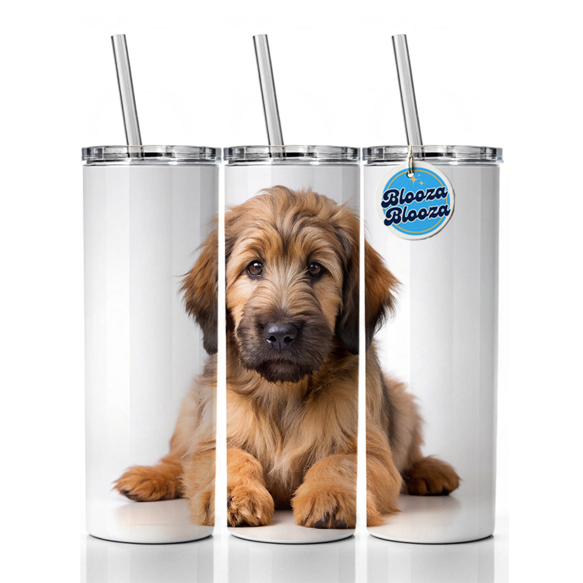 Briard Dog Puppy Photo Skinny Tumbler 20oz with Straw Insulated Water Bottle Gift