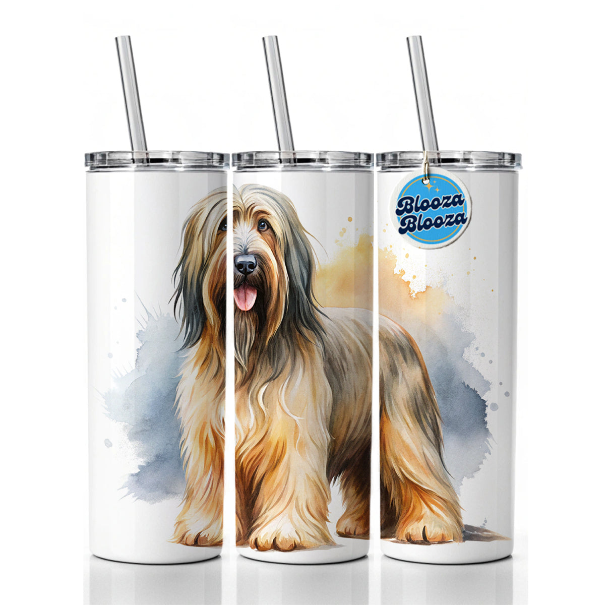 Briard Dog Watercolor Style Skinny Tumbler 20oz with Straw Insulated Water Bottle Gift