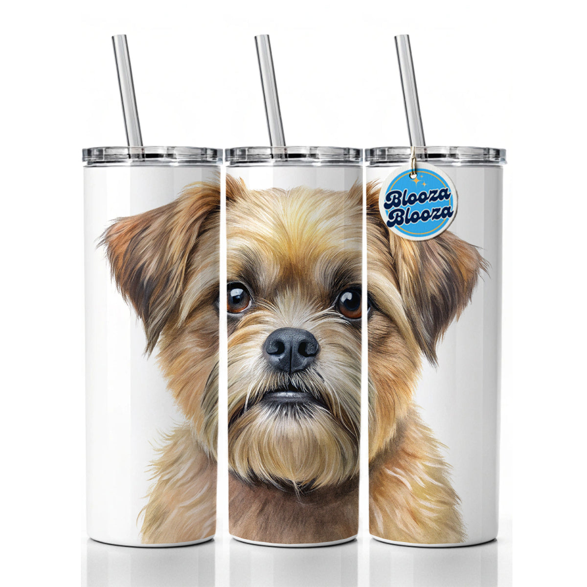 Brussels Griffon Dog Illustration Skinny Tumbler 20oz with Straw Insulated Water Bottle Gift