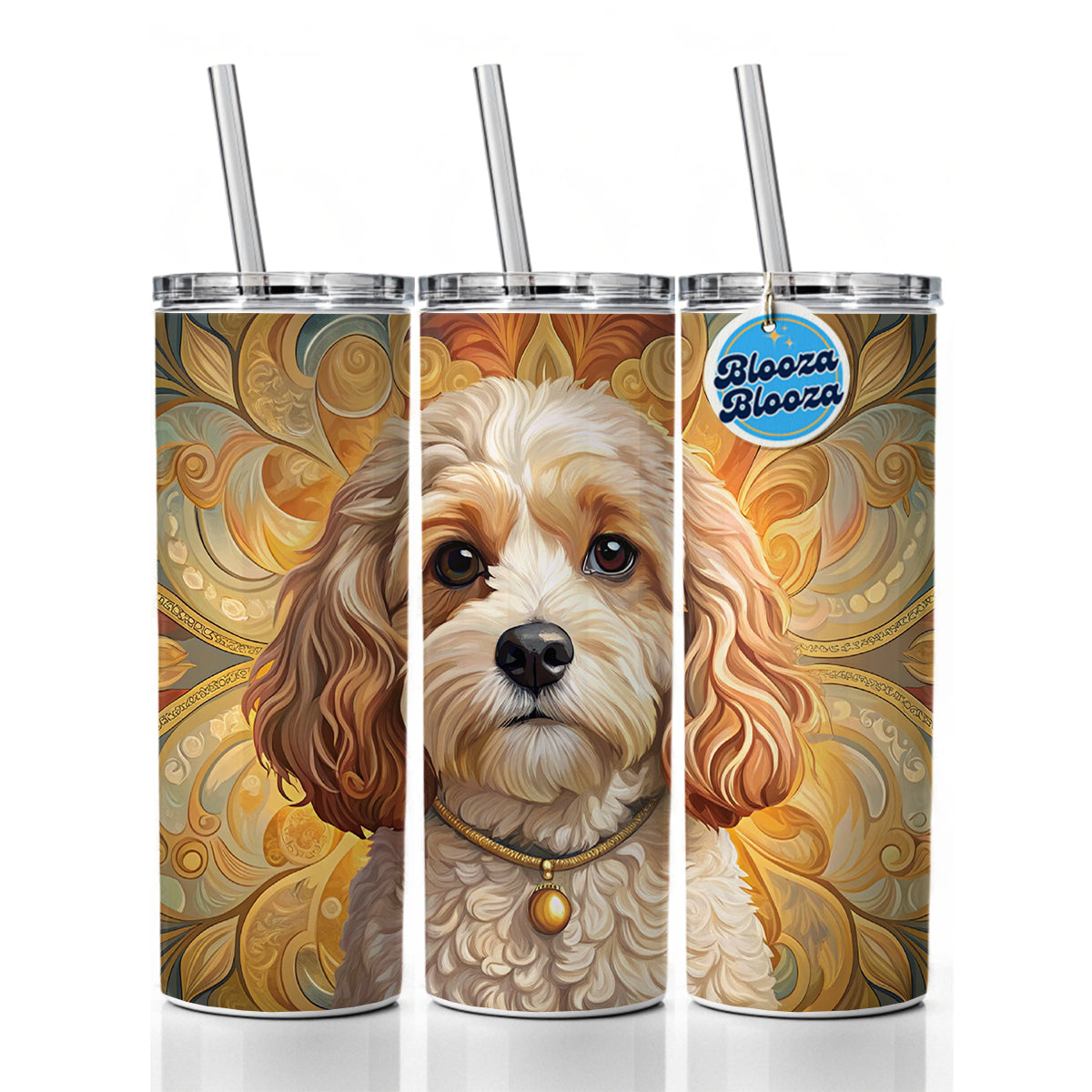 Cavachon Dog Art Nouveau Skinny Tumbler 20oz with Straw Insulated Water Bottle Gift