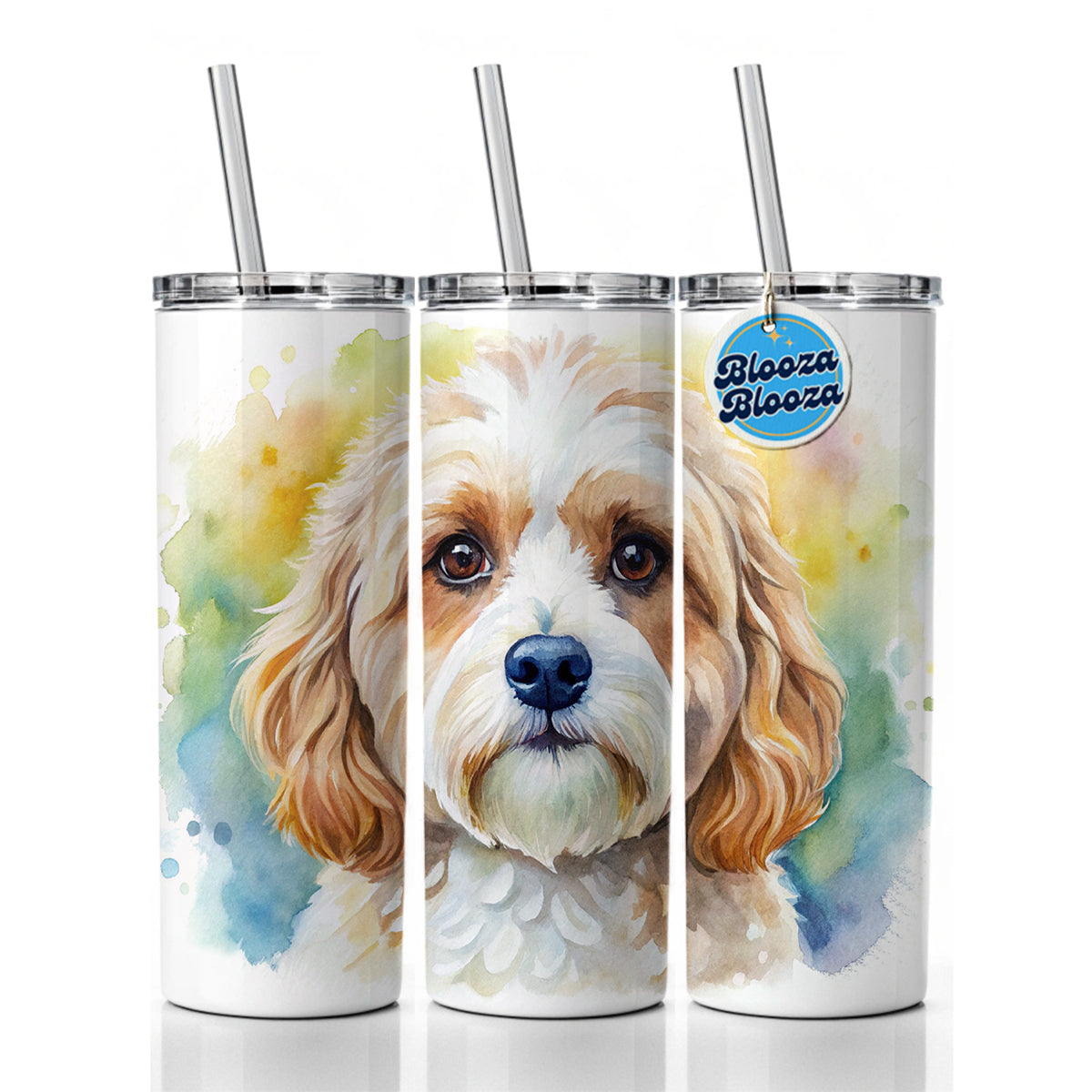 Cavachon Dog Watercolor Style Skinny Tumbler 20oz with Straw Insulated Water Bottle Gift