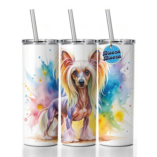 Chinese Crested Dog Watercolor Style Skinny Tumbler 20oz with Straw Insulated Water Bottle Gift