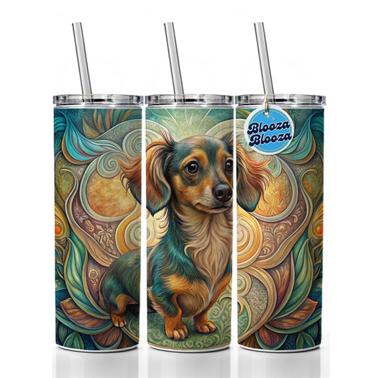 Chiweenie Dog Art Nouveau Skinny Tumbler 20oz with Straw Insulated Water Bottle Gift