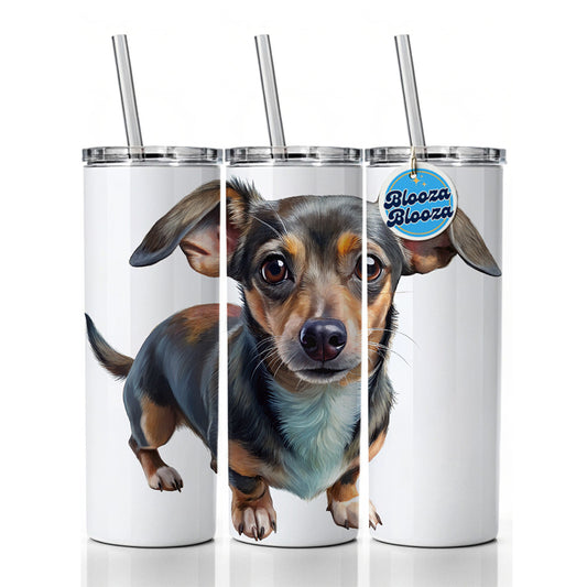 Chiweenie Dog Illustration Skinny Tumbler 20oz with Straw Insulated Water Bottle Gift