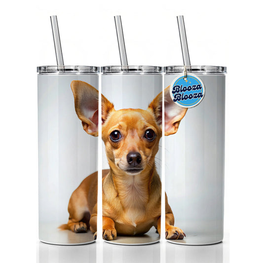 Chiweenie Dog Photo Skinny Tumbler 20oz with Straw Insulated Water Bottle Gift