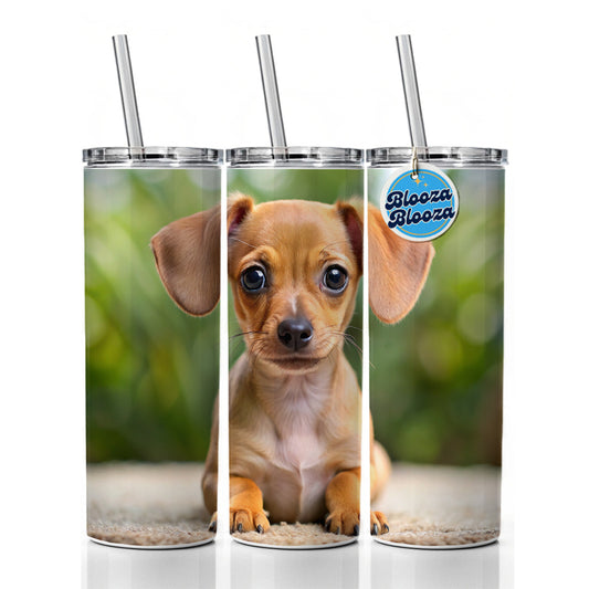 Chiweenie Dog Puppy Photo Skinny Tumbler 20oz with Straw Insulated Water Bottle Gift
