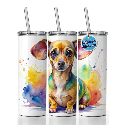 Chiweenie Dog Watercolor Style Skinny Tumbler 20oz with Straw Insulated Water Bottle Gift