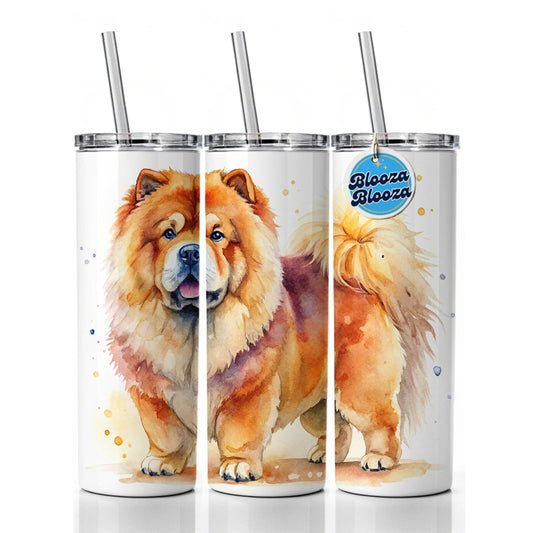 Chow Chow Dog Watercolor Style Skinny Tumbler 20oz with Straw Insulated Water Bottle Gift