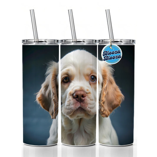 Clumber Spaniel Dog Puppy Photo Skinny Tumbler 20oz with Straw Insulated Water Bottle Gift