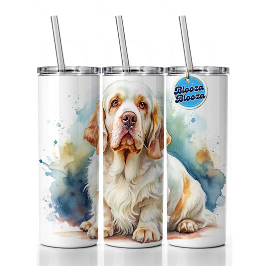 Clumber Spaniel Dog Watercolor Style Skinny Tumbler 20oz with Straw Insulated Water Bottle Gift