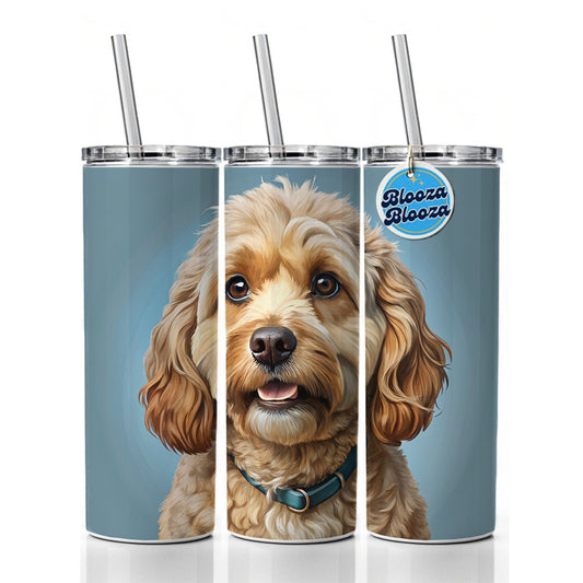 Cockapoo Dog Illustration Skinny Tumbler 20oz with Straw Insulated Water Bottle Gift