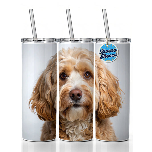 Cockapoo Dog Photo Skinny Tumbler 20oz with Straw Insulated Water Bottle Gift