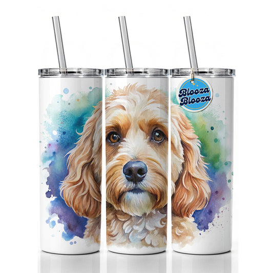 Cockapoo Dog Watercolor Style Skinny Tumbler 20oz with Straw Insulated Water Bottle Gift