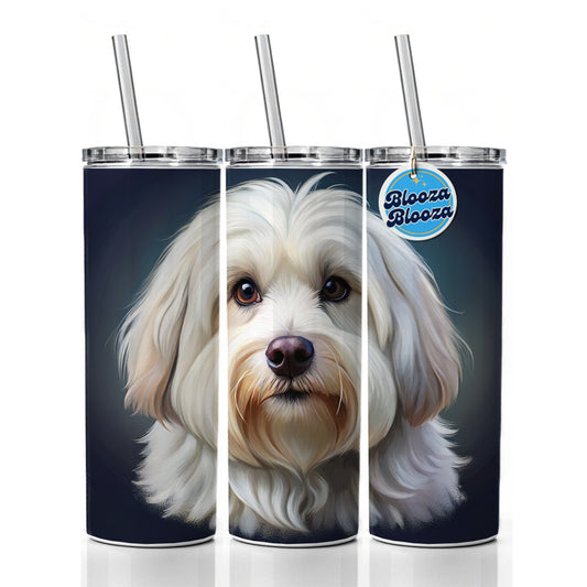 Coton De Tulear Dog Illustration Skinny Tumbler 20oz with Straw Insulated Water Bottle Gift