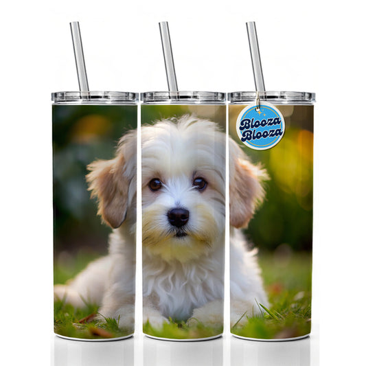 Coton De Tulear Dog Puppy Photo Skinny Tumbler 20oz with Straw Insulated Water Bottle Gift