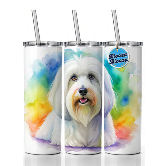 Coton De Tulear Dog Watercolor Style Skinny Tumbler 20oz with Straw Insulated Water Bottle Gift