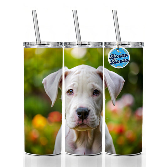 Dogo Argentino Dog Puppy Photo Skinny Tumbler 20oz with Straw Insulated Water Bottle Gift