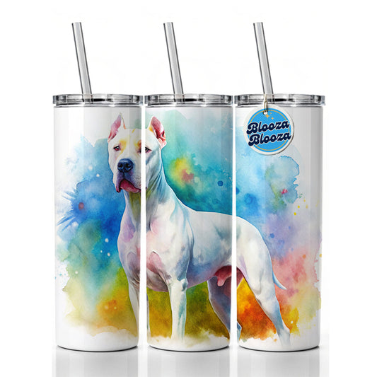 Dogo Argentino Dog Watercolor Style Skinny Tumbler 20oz with Straw Insulated Water Bottle Gift