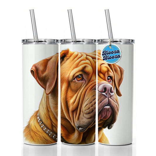 Dogues De Bordeaux Dog Illustration Skinny Tumbler 20oz with Straw Insulated Water Bottle Gift