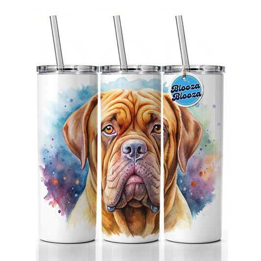 Dogues De Bordeaux Dog Watercolor Style Skinny Tumbler 20oz with Straw Insulated Water Bottle Gift