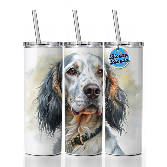 English Setter Dog Illustration Skinny Tumbler 20oz with Straw Insulated Water Bottle Gift